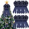 6 Pack Christmas Wreath Bows 11.4" x19.6" Big Velvet Bows for Front Door Holiday Bow Knots Tree Topper Bows for Winter Xmas Party Porch Mailbox Indoor Outdoor Decor (Navy Blue)